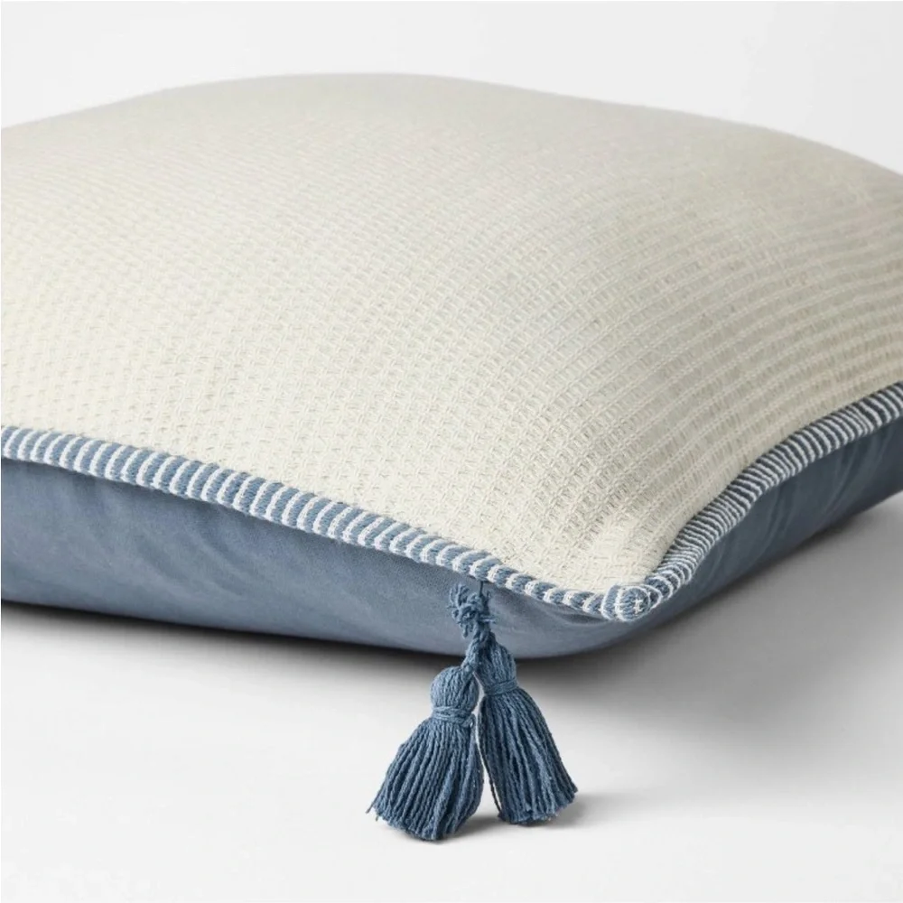 Studio McGee Oversized Square Cotton Linen Texture with Tassel Cream or Blue